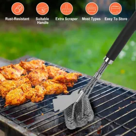 BBQ Grill Cleaning Brush Stainless Steel Barbecue Cleaner Scraper 16.5in Handle Stiff Wire Bristles For Grill Cooking Grates (Option: Silver)