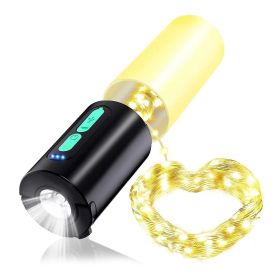 1Pc 4 In 1 Rechargeable Camping String Light IP44 Waterproof Camping Lantern With 33Ft String Light 7 Light Modes Emergency Power Bank Carry Bag (Option: Black)