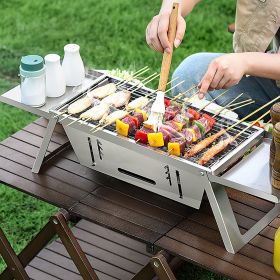 1 Set 3 In 1 Foldable Charcoal Grill Fire Pit Slow Cooker 2-3 People Portable Camping Grill Stainless Steel BBQ Grill For Camping Tailgating Yard (Option: Silver)