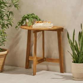 Outdoor Semi-circular Folding Acacia Wood Bistro Dining Table, Natural (Option: Brown)