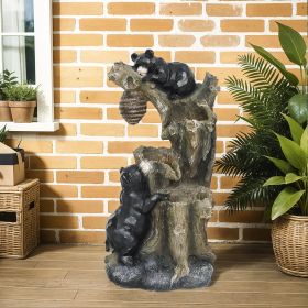 22.4" Outdoor Fountain, 3-Tier Resin Resin Bears and Honey Beehive Outdoor Waterfall Fountain with LED Lights, Pump (Option: Brown and Black-400x380x700 mm)