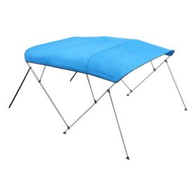 4 Bow Boat Bimini Tops, 600D Polyester Canopy with Aluminum Alloy Frame, Waterproof & Sun Shade Boat Awning Canopy with Storage Bag, 2 Support Poles (Color: Pacific Blue, size: 8'L x (91"-96")W x 54"H)