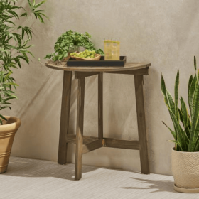 Outdoor Semi-circular Folding Acacia Wood Bistro Dining Table, Natural (Option: Grey)