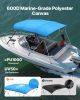 4 Bow Boat Bimini Tops, 600D Polyester Canopy with Aluminum Alloy Frame, Waterproof & Sun Shade Boat Awning Canopy with Storage Bag, 2 Support Poles