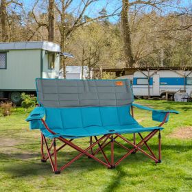 Oversized Camping Chair Folding Loveseat Camping Couch With Cup Holders & Thick Padding (Option: Blue)